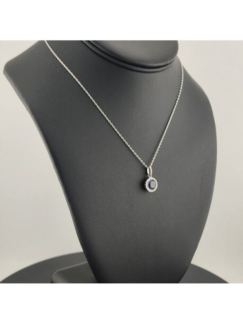 Sterling Silver 925 Blue Gemstone Necklace – Sparkling Cubic Zirconia Detail - Picture 3 of 6